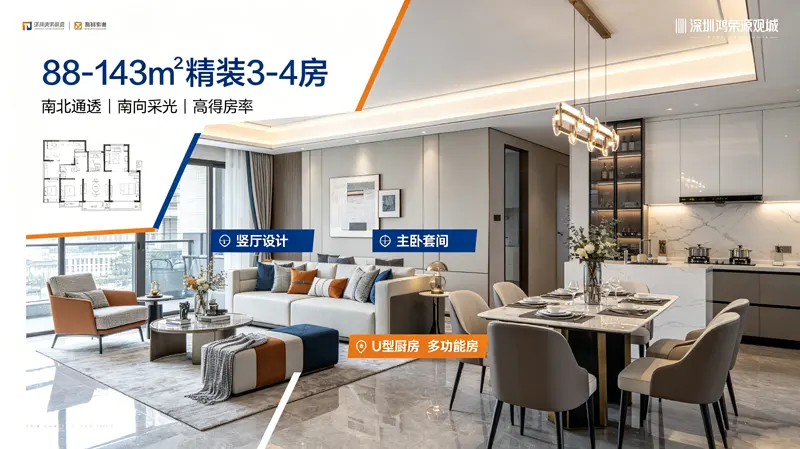 鸿荣源观城｜龙华观湖新房，88-143㎡精装 3-4 房，折后总价 280 万起 楼盘实景图